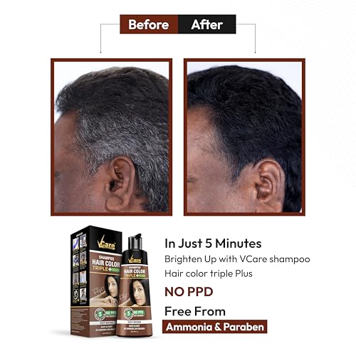 VCare Hair Colour Shampoo for Men and Women, 180ml, Deep Brown | No Ammonia | Long Lasting Hair Color | 100% Grey Coverage | Easy To Use Hair Colour At Home - Image 3