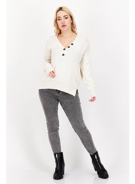 NA-KD Women V Neck Knitted Sweaters, White  - Image 4
