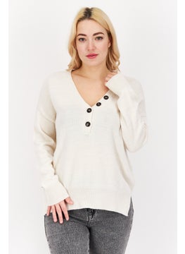 NA-KD Women V Neck Knitted Sweaters, White  - Image 1