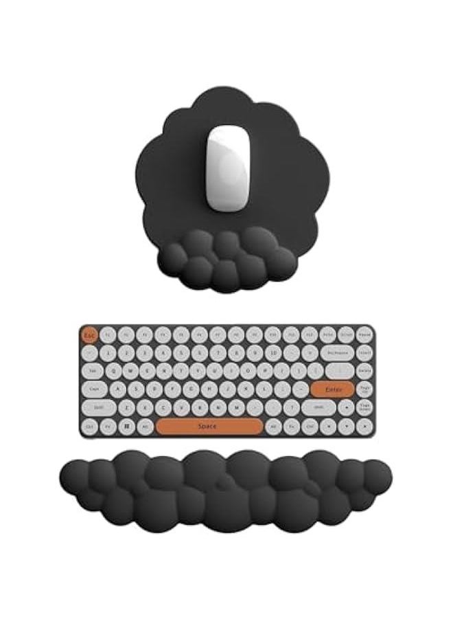 ميكسد Cloud Mouse Pad with Wrist Rest and Keyboard Wrist Rest, Cute PU Leather Memory Foam Wrist Rest for Computer Keyboard, Non-Slip PU Base, Pain Relief, Ergonomic Mousepad for Gaming,Office,Home (Black  - Image 1