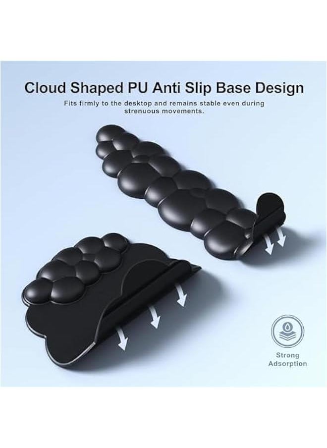 ميكسد Cloud Mouse Pad with Wrist Rest and Keyboard Wrist Rest, Cute PU Leather Memory Foam Wrist Rest for Computer Keyboard, Non-Slip PU Base, Pain Relief, Ergonomic Mousepad for Gaming,Office,Home (Black  - Image 2