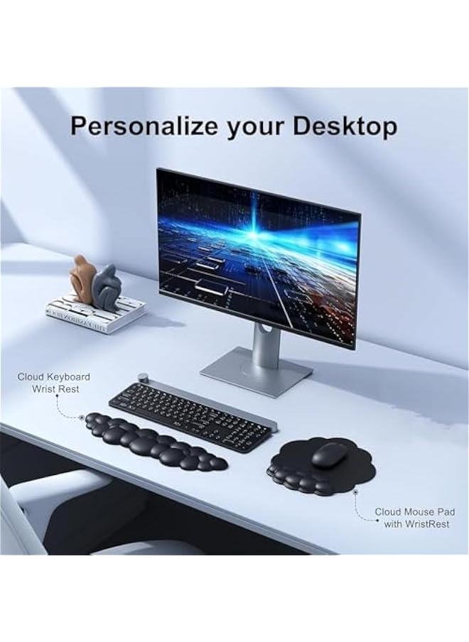 ميكسد Cloud Mouse Pad with Wrist Rest and Keyboard Wrist Rest, Cute PU Leather Memory Foam Wrist Rest for Computer Keyboard, Non-Slip PU Base, Pain Relief, Ergonomic Mousepad for Gaming,Office,Home (Black  - Image 5