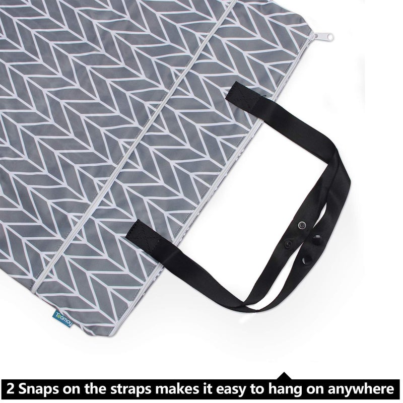 Teamoy Travel Hanging Wet Dry Bag Organizer (24.7 x 18 inches) with Two Compartments for Cloth Diaper, Laundry, Swimsuits and More, Easy to Hang Everywhere (L, Gray Arrow) - Image 3