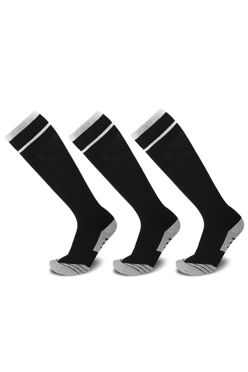 جناح السماء جوارب كرة قدم طويلة للركبة للرجال والنساء، جوارب رياضية مبطنة، جوارب رياضية للكبار للجنسين - أسود - 3 أزواج - Image 1