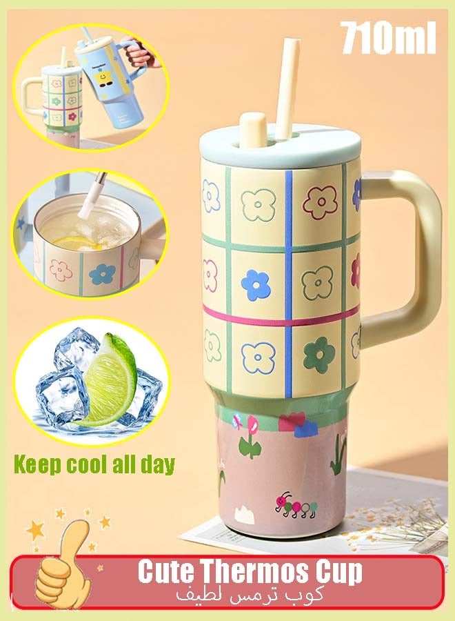 XiuWoo Tumbler with Handle and Straw 710ML Flowstate 3-Position Lid | Cup Holder Compatible for Travel | Insulated Stainless Steel Cup | BPA-Free | - Image 1