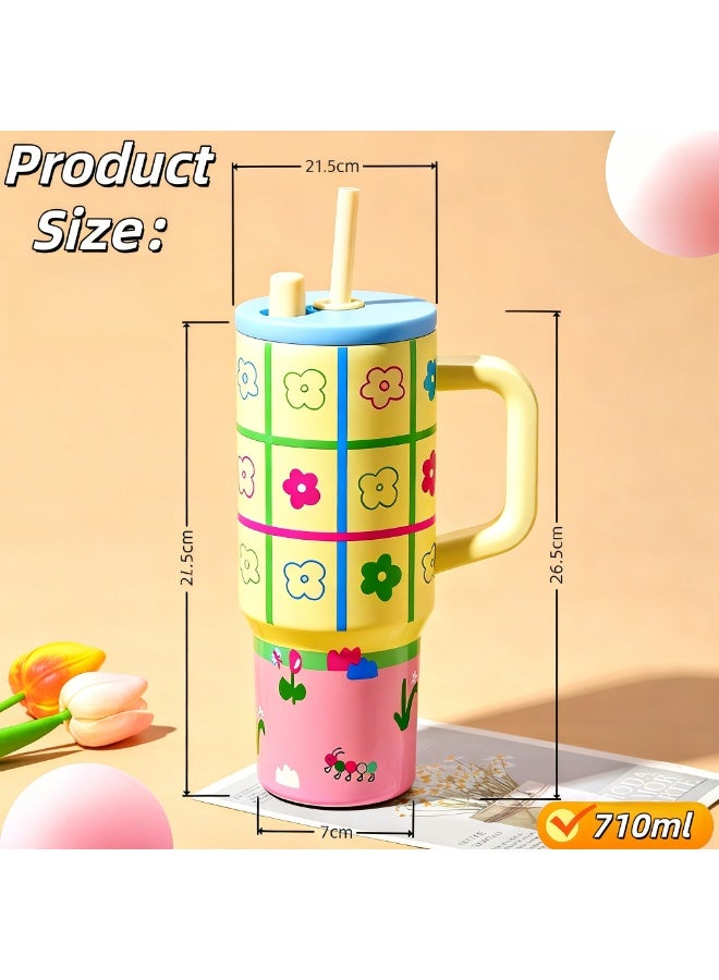 XiuWoo Water Cup，Stainless Steel Vacuum Insulated Tumbler with Lid and Straw for Water,Large-capacity insulated water bottle,with high aesthetic appearance, dual-purpose for keeping cold and hot，Iced Tea or Coffee, Smoothie and More，suitable as a gift for boys and girls（710ml） - Image 2