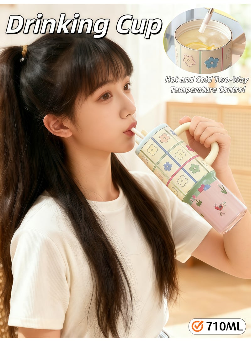 XiuWoo Water Cup，Stainless Steel Vacuum Insulated Tumbler with Lid and Straw for Water,Large-capacity insulated water bottle,with high aesthetic appearance, dual-purpose for keeping cold and hot，Iced Tea or Coffee, Smoothie and More，suitable as a gift for boys and girls（710ml） - Image 1