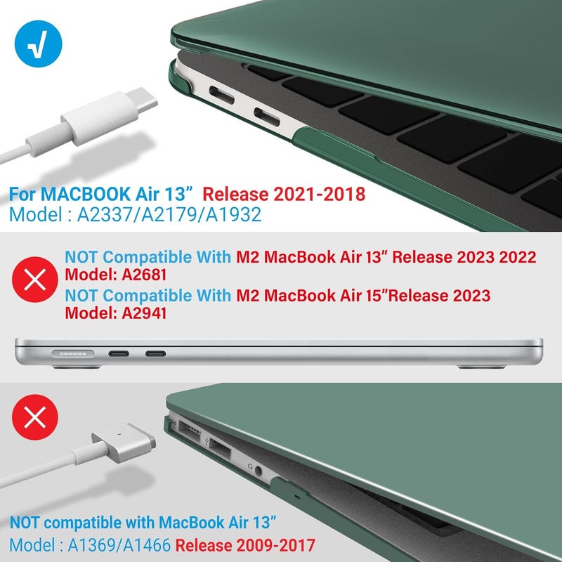 I Benzer Compatible with New MacBook Air 13 inch Case 2022 2021 2020 M1 A2337 A2179 A1932, Plastic Hard Shell Case with Keyboard Cover for Mac Retina Display with Touch ID, Midnight Green, MAT13-MTGN+1 - Image 4