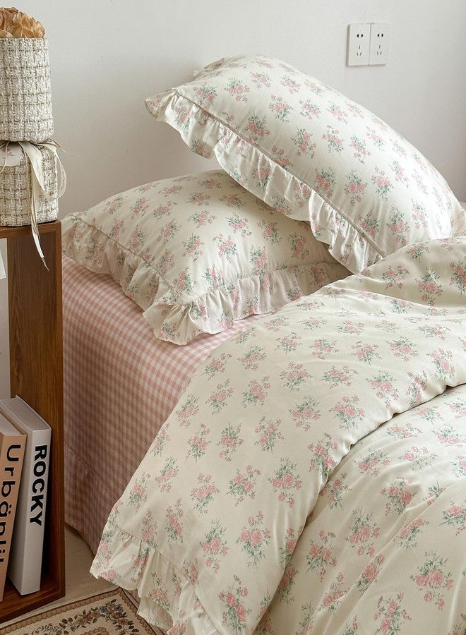 MKXI Floral Duvet Cover Set for Girls 100% Cotton Ruffled Bedding with Pink Blossom Pattern Full Size Sweet Cottagecore Aesthetic Comforter Cover for Teens & Women - Image 2