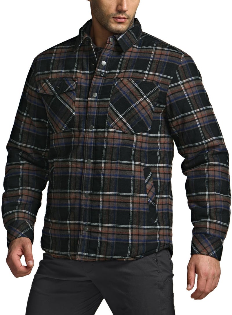 CQR Men's Flannel Shirt Jacket Long Sleeve, Winter Warm Outdoor Casual Plaid Jacket Coat with Pockets, Sherpa Stealth Coal Miner, 3X-Large - Image 2