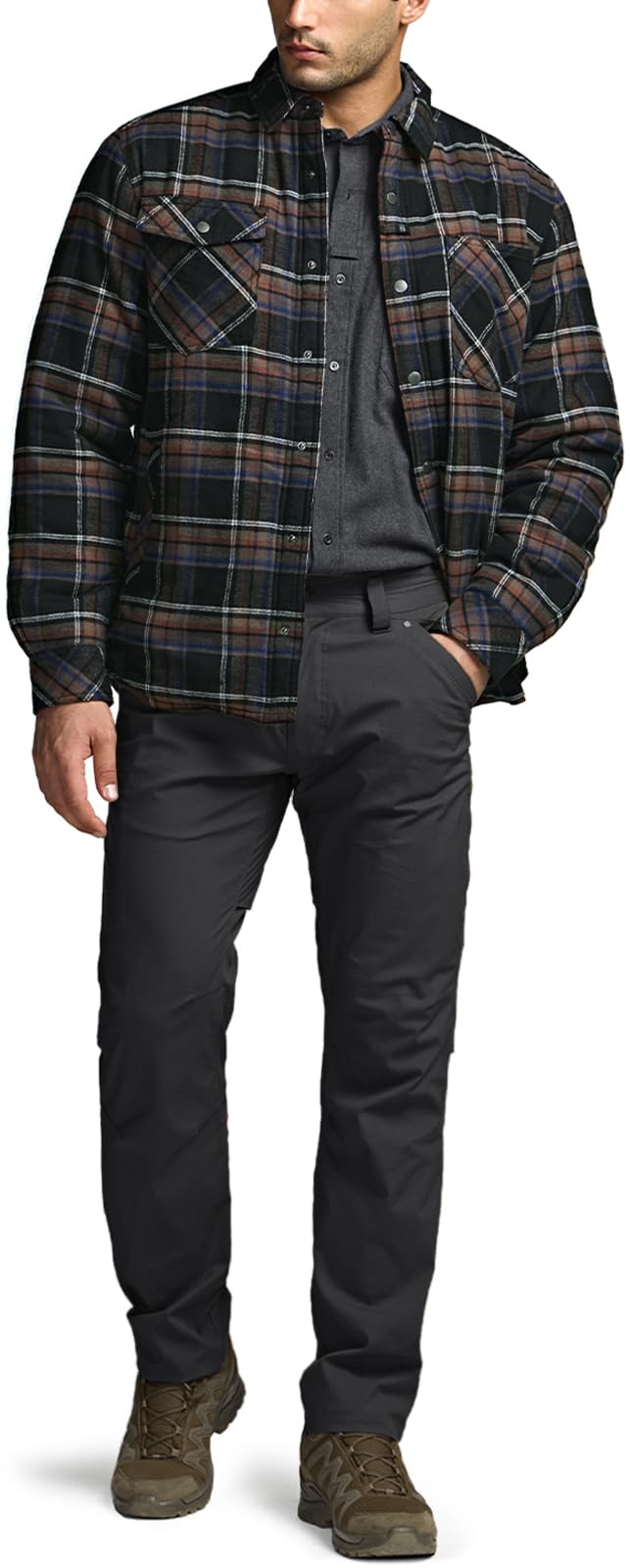 CQR Men's Flannel Shirt Jacket Long Sleeve, Winter Warm Outdoor Casual Plaid Jacket Coat with Pockets, Sherpa Stealth Coal Miner, 3X-Large - Image 4