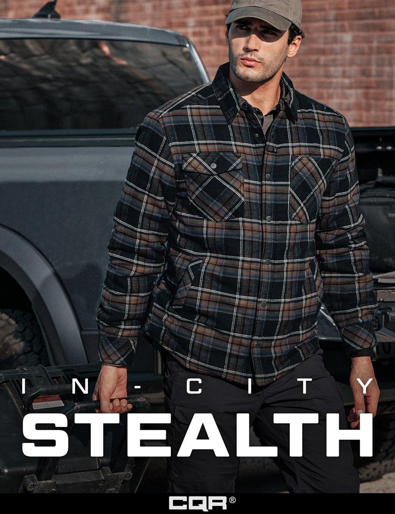 CQR Men's Flannel Shirt Jacket Long Sleeve, Winter Warm Outdoor Casual Plaid Jacket Coat with Pockets, Sherpa Stealth Coal Miner, 3X-Large - Image 5