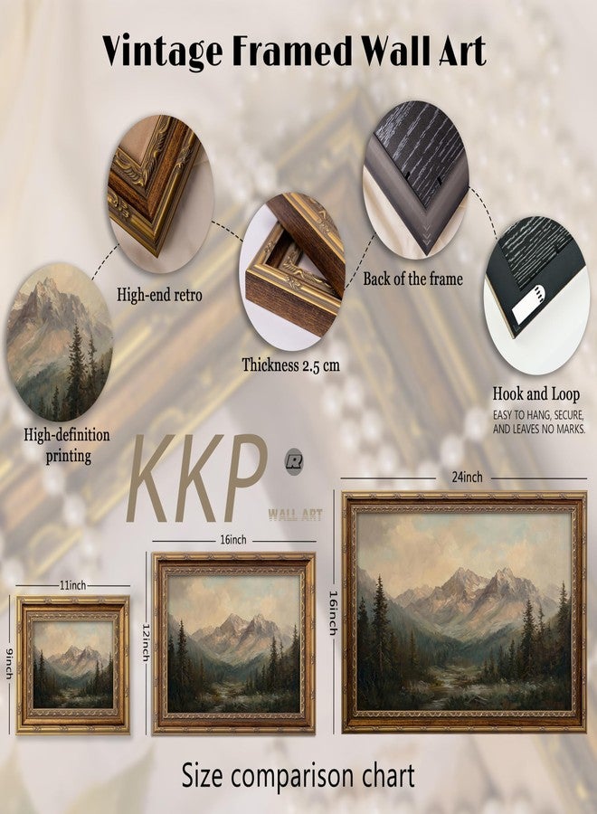 لوحة جدارية مطبوعة على قماش بتصميم جبلي عتيق من KKP، مقاس 9×11 بوصة، بإطار ذهبي - لوحة زيتية كلاسيكية، مناسبة لغرفة المعيشة أو غرفة النوم أو الردهة، ديكور جداري ريفي عتيق مستوحى من الطبيعة. - Image 2