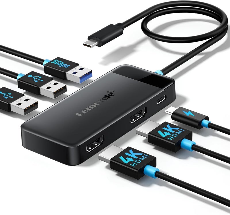 Lemorele USB C Docking Station Dual Monitor - 6 in 1, USB-C Hub with 2 HDMI 4K, 3 USB 3.0/2.0 and Type -C PD 100W, Multiport USB-C Dock for MacBook Dell Lenovo HP Laptop - Image 1