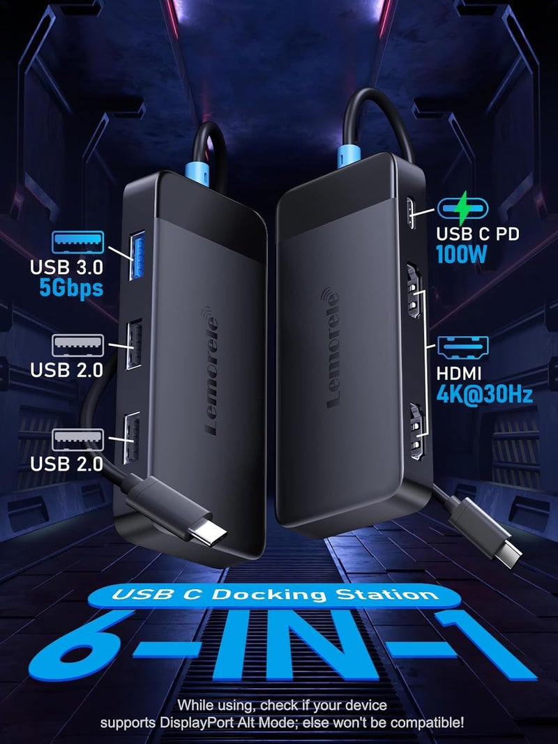 Lemorele USB C Docking Station Dual Monitor - 6 in 1, USB-C Hub with 2 HDMI 4K, 3 USB 3.0/2.0 and Type -C PD 100W, Multiport USB-C Dock for MacBook Dell Lenovo HP Laptop - Image 2
