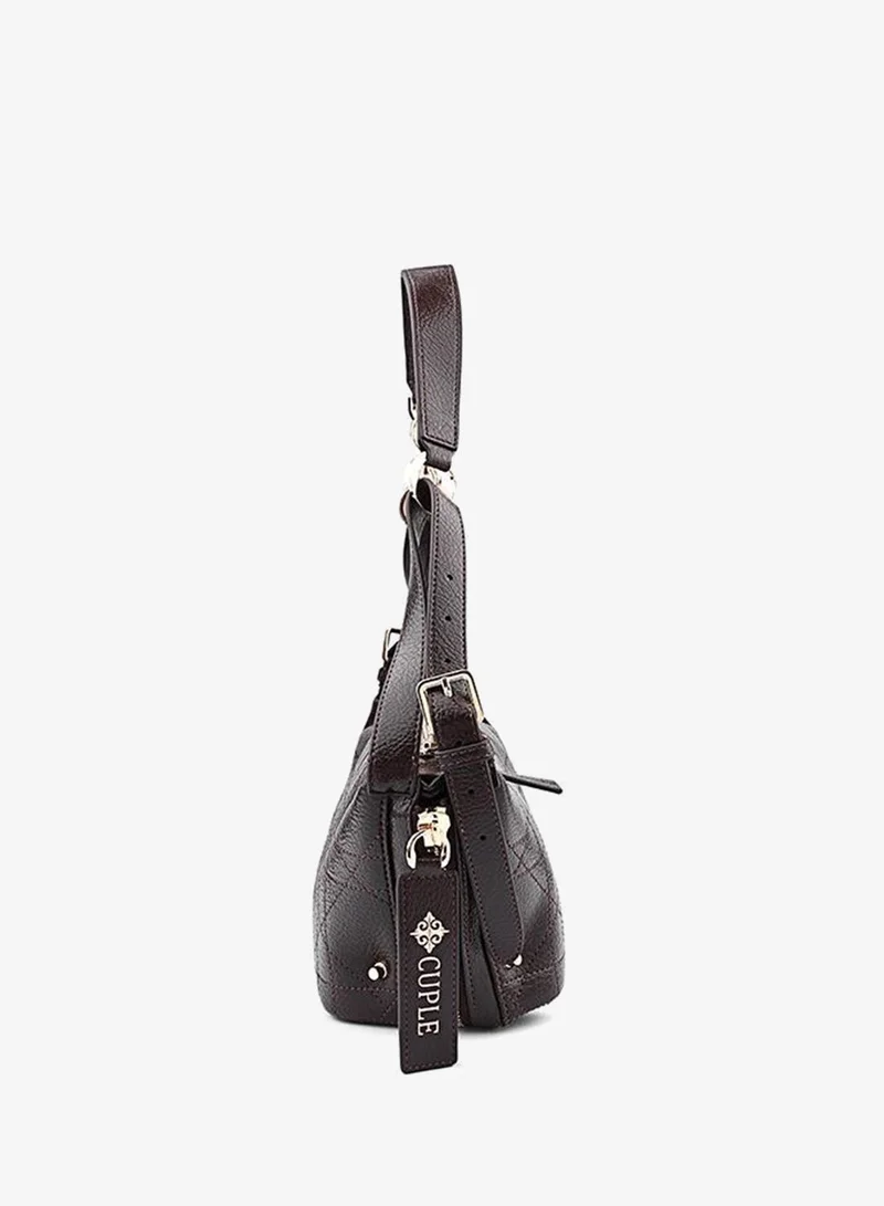 Cuple Coffee Cuple Textured Zip Shoulder Bag for Women | Best Price UAE