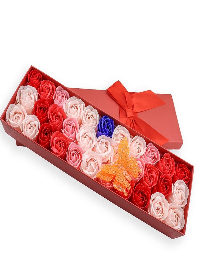 JIALEEY 33 PCS Floral Scented Bath Soap Rose Flower Petals, Plant Essential Oil Rose Soap Set Gifts Ideas for Her Women Girls Mom Valentine's Day, Red Gift Box - Image 1