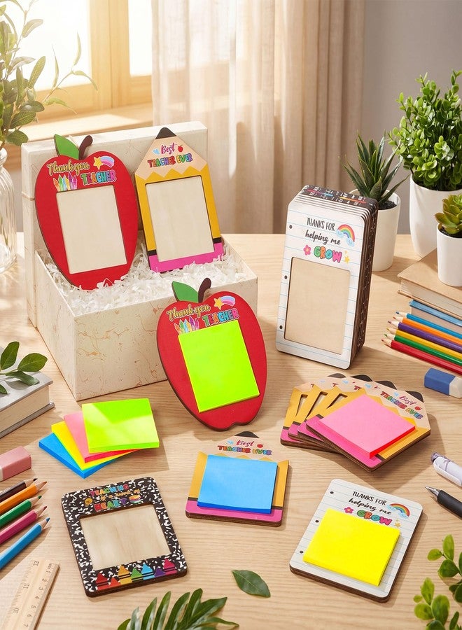 Epakh 48 Sets Back to School Teacher Gifts Bulk Composition Sticky Note Holder with Notepads Wood Sticky Note Dispensers Pencil Apple Notebook Design Thank You Gift for First Day of School - Image 5