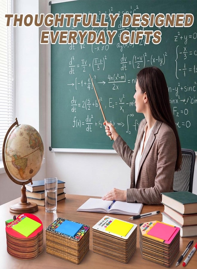 Epakh 48 Sets Back to School Teacher Gifts Bulk Composition Sticky Note Holder with Notepads Wood Sticky Note Dispensers Pencil Apple Notebook Design Thank You Gift for First Day of School - Image 4