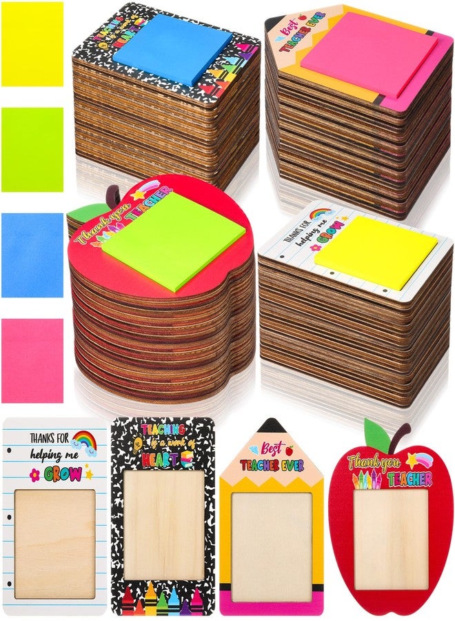 Epakh 48 Sets Back to School Teacher Gifts Bulk Composition Sticky Note Holder with Notepads Wood Sticky Note Dispensers Pencil Apple Notebook Design Thank You Gift for First Day of School - Image 1