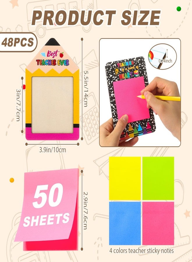Epakh 48 Sets Back to School Teacher Gifts Bulk Composition Sticky Note Holder with Notepads Wood Sticky Note Dispensers Pencil Apple Notebook Design Thank You Gift for First Day of School - Image 2