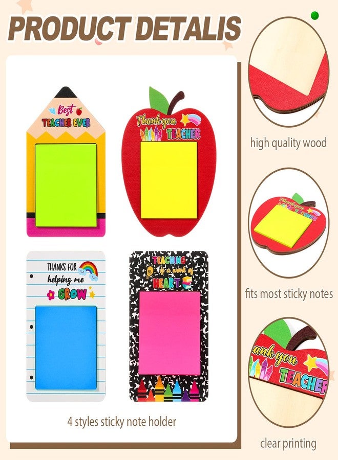 Epakh 48 Sets Back to School Teacher Gifts Bulk Composition Sticky Note Holder with Notepads Wood Sticky Note Dispensers Pencil Apple Notebook Design Thank You Gift for First Day of School - Image 3