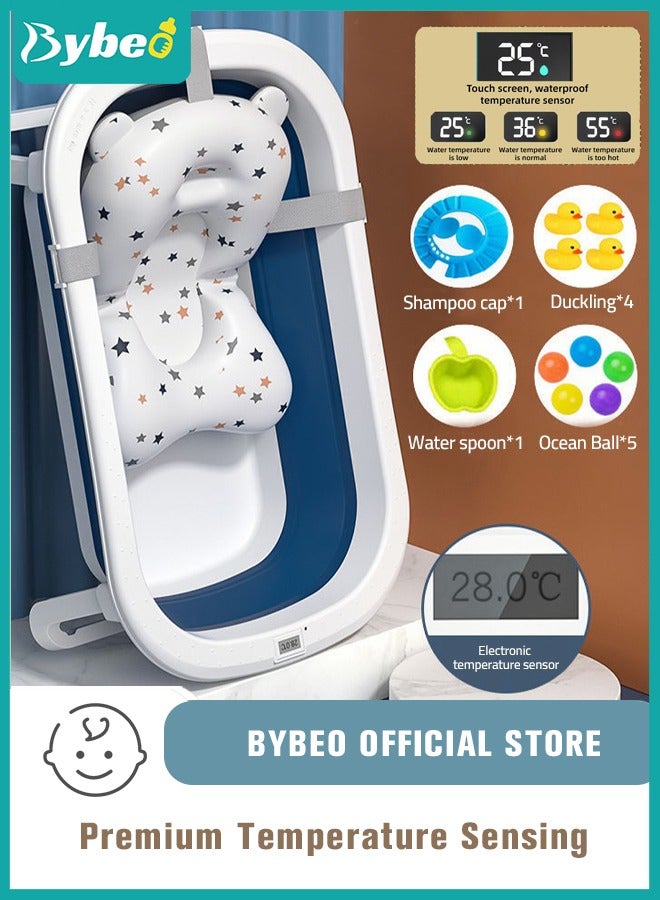 سوبر بيبي 13 قطعة من مجموعة حمام الطفل تتضمن حوض استحمام للأطفال قابل للطي مع مستشعر لدرجة الحرارة * 1 + وسادة حمام * 1 + غطاء دش * 1 + كوب شامبو لغسيل شعر الطفل وغسيل الشعر * 1 + ألعاب بطة * 4 + كرات محيطية * - Image 1