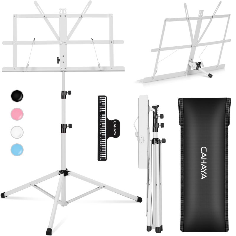 CAHAYA Sheet Music Stand Folding Portable & Tabletop Music Stand with Carrying Bag for Books Notes Laptop Tablet White CY0204 - Image 1