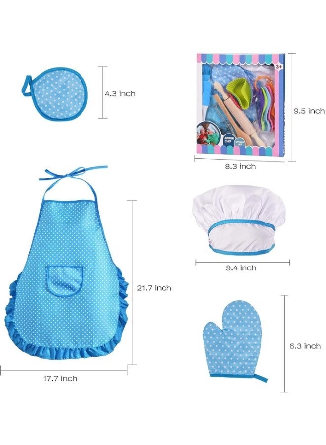 Kids Cooking Apron Set, 25 Pcs Gifts for 3-6 Year Old Chef Role Play Includes Apron, Chef Hat, Cooking Mitt, Utensils, Festival Toys (BLUE) - Image 3