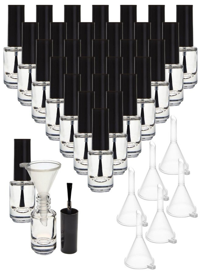 Bright Creations 30 Pack Mini Empty Nail Polish Bottles with Brush Cap, 5ml Refillable Glass Containers with 6 Plastic Funnels - Image 1