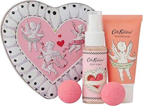 Cath Kidston Body Spray and Wonder Balm 2x 30ml and Bath Fizzers x2 10g in Heart Shaped Tin Scented with Essential Oils Travel Size Cruelty Free and Vegan Friendly Beauty Gift for Her - Image 1