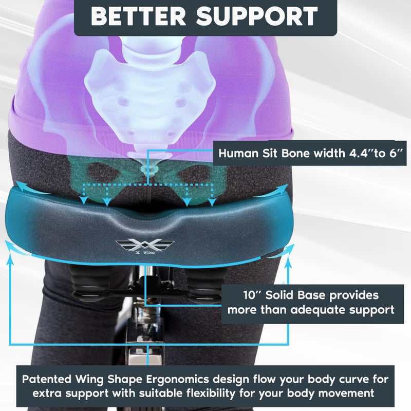 X WING New-Age Noseless Bike Seat Cushion for Men & Women - Extra Padding & Wide - Suitable for City, Electric, Stationary Bikes - Compatible with Peloton Bikes â€“ Wide Winged Bike Seat with Cushion - Image 4