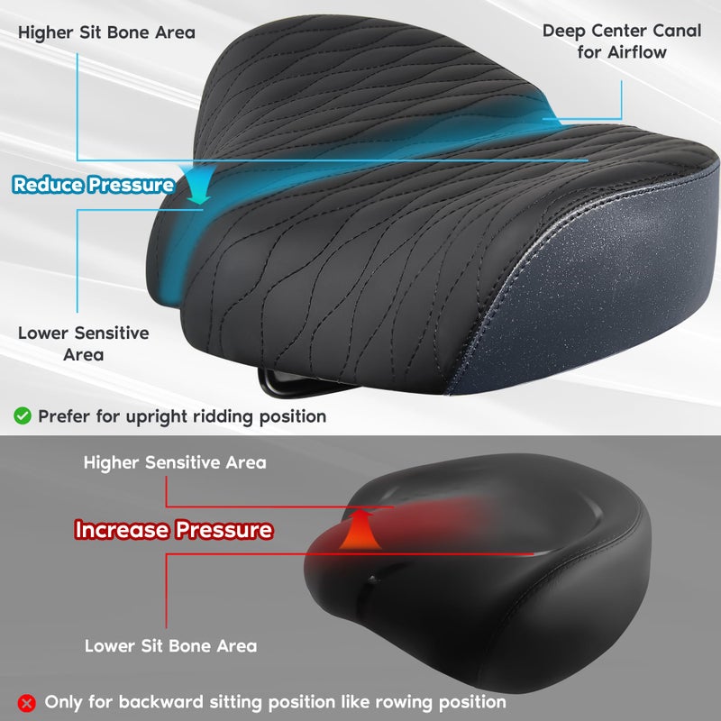 X WING New-Age Noseless Bike Seat Cushion for Men & Women - Extra Padding & Wide - Suitable for City, Electric, Stationary Bikes - Compatible with Peloton Bikes â€“ Wide Winged Bike Seat with Cushion - Image 3