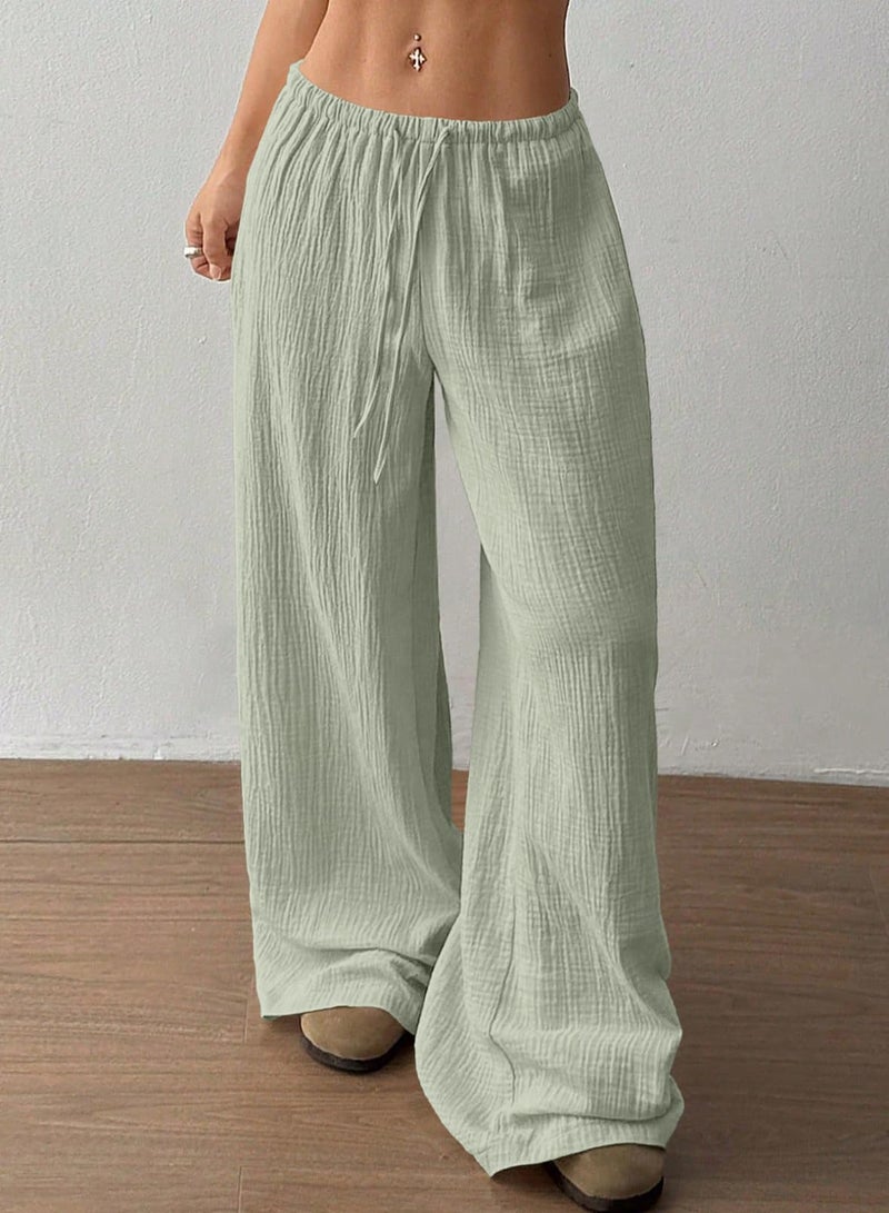 Acelitt Womenâ€™s Wide Leg Palazzo Pants Drawstring Elastic Waist Casual Loose Lounge Pants Beach Trousers Teacher Outfits Fall Clothes Green Medium - Image 2