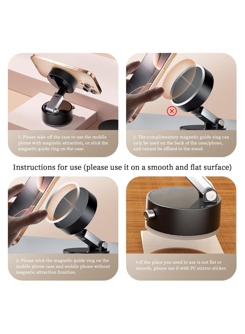 Vacuum Magnetic Phone Holder Updated Suction Cup Phone Mount Foldable Multi-Scenario Application 360° Adjustable Magnetic Phone Holder for Gym/Kitchen/Bathroom/Car/Desktop(Black) - Image 2