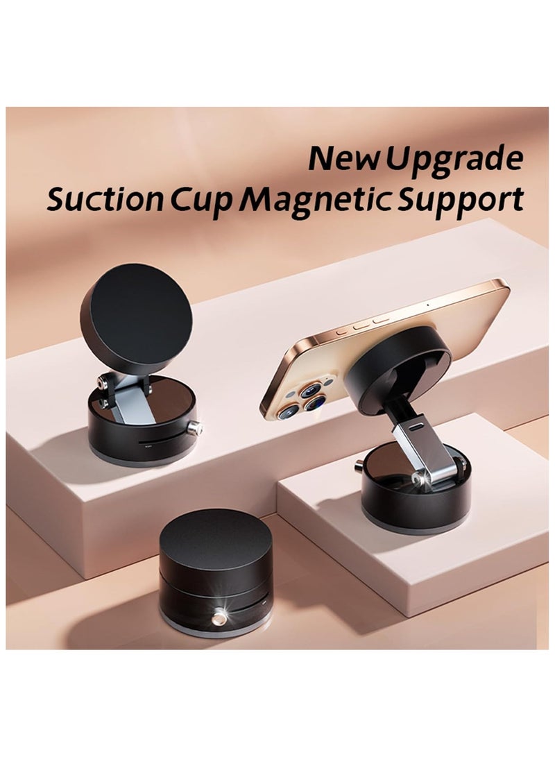 Vacuum Magnetic Phone Holder Updated Suction Cup Phone Mount Foldable Multi-Scenario Application 360° Adjustable Magnetic Phone Holder for Gym/Kitchen/Bathroom/Car/Desktop(Black) - Image 3