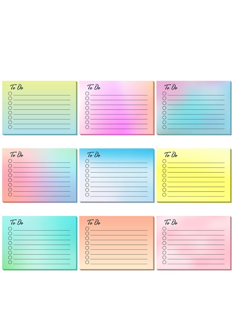 Zikra 9 Pcs to Do List Sticky Notes, Assorted Colors Lined Sticky Notes Self Stick Note Pads Adhesive Memo to Do List for Planner Reminder Studying, Home Office School Supplies, 3 x 4 Inch(Gradient Colors) - Image 1