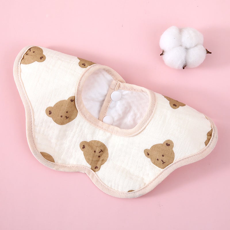 Korean style wrinkle cloth small square towel cotton gauze baby hand towel childrens small handkerchief baby triangle towel with buckle bib Waterproof bear head Waterproof bear head 