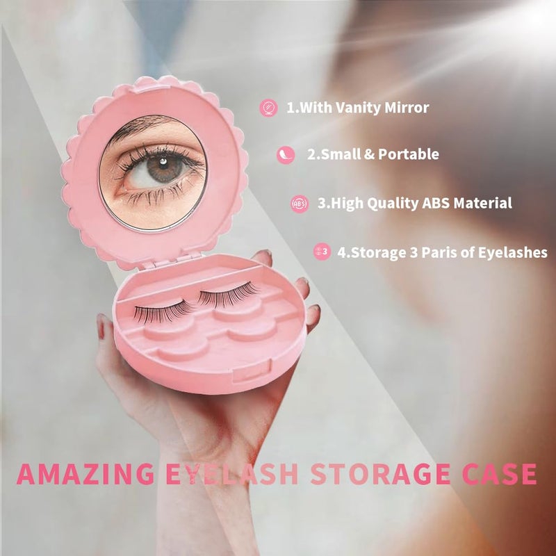YiQiYi Cosmetic Case with Mirror Eyelash Case Makeup Storage Box Travel Cosmetic Bag Pink Place Eyelashes - Image 4