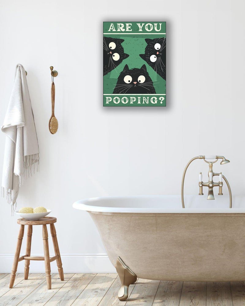 upwoigh الحمام الجدار الجدار ديكور القط الأسود هل أنت أنبوب جدار مضحك الفن الخشب المقاوم للماء مؤطرة الجدار الحيوانات الحيوانات المطبوعات 12 "" x16 "صور متطورة لغرفة نولد كيدز 1 حزمة - Image 4