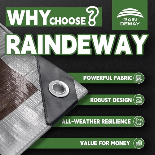 RAINDEWAY Tarps Heavy Duty Waterproof 6x8 Feet,10Mil Thick Multipurpose Poly Small Tarp Cover with Metal Grommets and Reinforced Edges,Silver/Brown Tarp - Image 2
