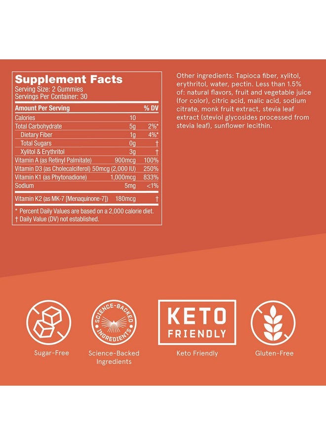 Bulletproof Sugarfree Orange Strawberry Vitamins A+D+K Gummies 60 Count Keto Supplement For Heart Bone And Immune Support - Image 3