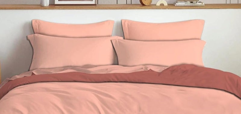 TIB Glace Cotton 140 GSM Plain King Size Bedsheet with 2 Pillow Covers Bedsheet for Double Bed 90X100 Inches for Home Hotel Guest Room Peach - Image 2