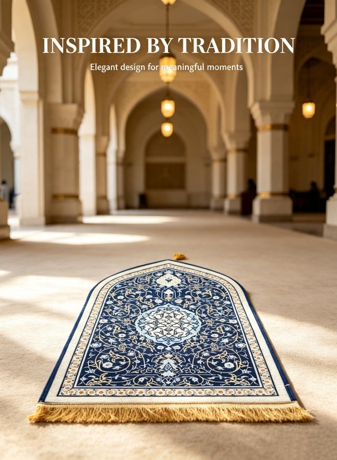 سوسيتي حصيرة صلاة من الفلانيل مقاس 65*110 سم / 25.59×43.31 بوصة، سميكة وناعمة من المخمل، سجادة صلاة اسلامية قابلة للحمل للرجال والنساء، حصيرة صلاة بسيطة، هدية لرمضان وعيد الفطر (أزرق) - Image 5