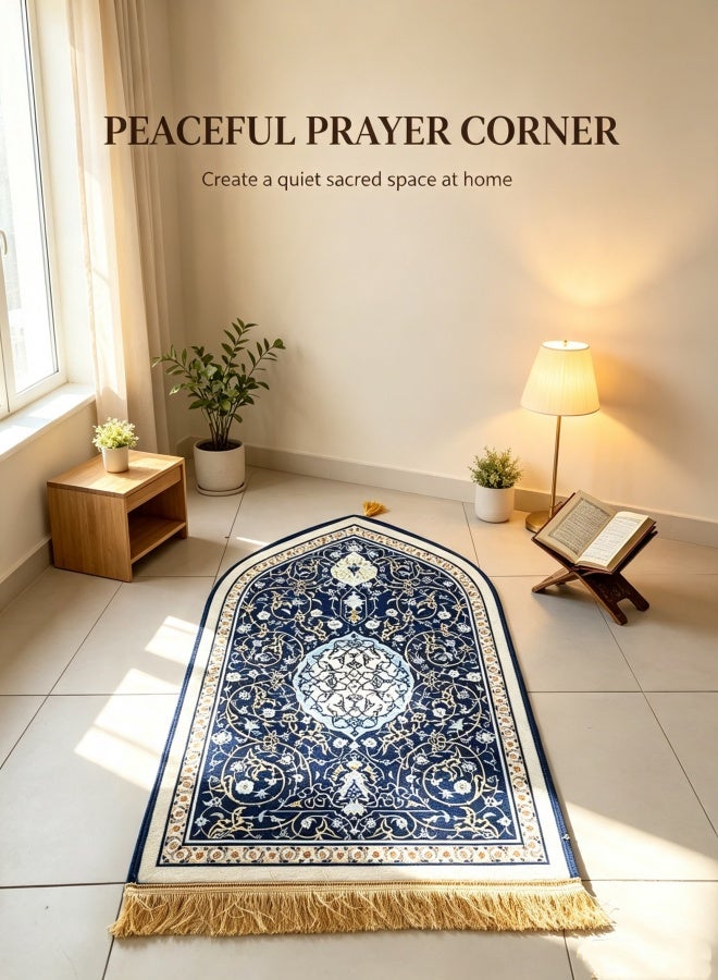 سوسيتي حصيرة صلاة من الفلانيل مقاس 65*110 سم / 25.59×43.31 بوصة، سميكة وناعمة من المخمل، سجادة صلاة اسلامية قابلة للحمل للرجال والنساء، حصيرة صلاة بسيطة، هدية لرمضان وعيد الفطر (أزرق) - Image 4