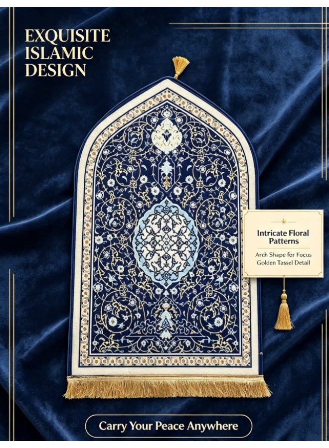 سوسيتي حصيرة صلاة من الفلانيل مقاس 65*110 سم / 25.59×43.31 بوصة، سميكة وناعمة من المخمل، سجادة صلاة اسلامية قابلة للحمل للرجال والنساء، حصيرة صلاة بسيطة، هدية لرمضان وعيد الفطر (أزرق) - Image 2