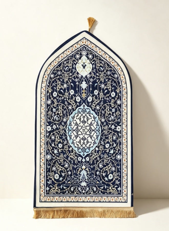 سوسيتي حصيرة صلاة من الفلانيل مقاس 65*110 سم / 25.59×43.31 بوصة، سميكة وناعمة من المخمل، سجادة صلاة اسلامية قابلة للحمل للرجال والنساء، حصيرة صلاة بسيطة، هدية لرمضان وعيد الفطر (أزرق) - Image 1