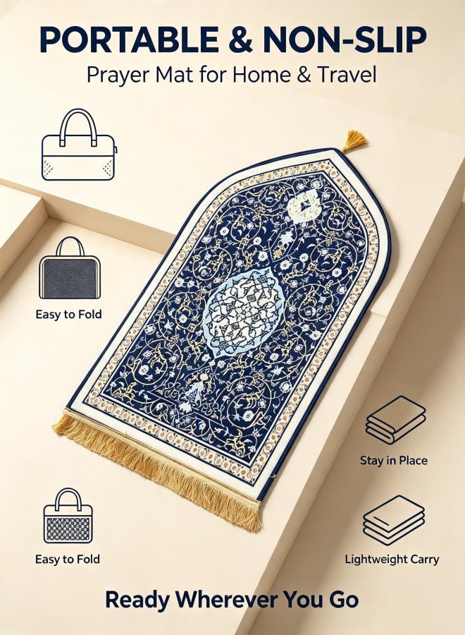 سوسيتي حصيرة صلاة من الفلانيل مقاس 65*110 سم / 25.59×43.31 بوصة، سميكة وناعمة من المخمل، سجادة صلاة اسلامية قابلة للحمل للرجال والنساء، حصيرة صلاة بسيطة، هدية لرمضان وعيد الفطر (أزرق) - Image 3