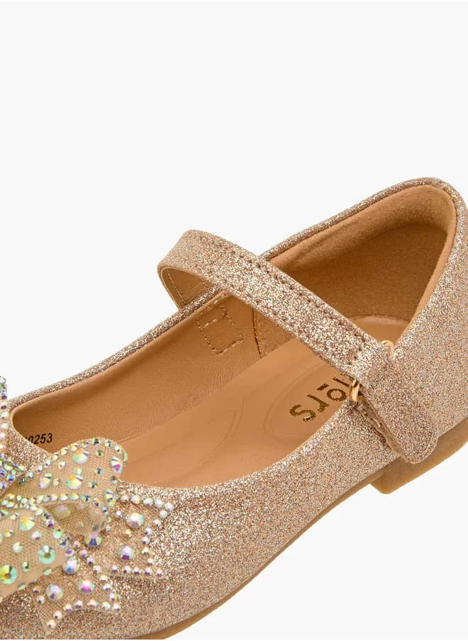 JUNIORS Girls Bow Embellished Mary Jane Shoes with Hook and Loop Closure Ramadan Collection