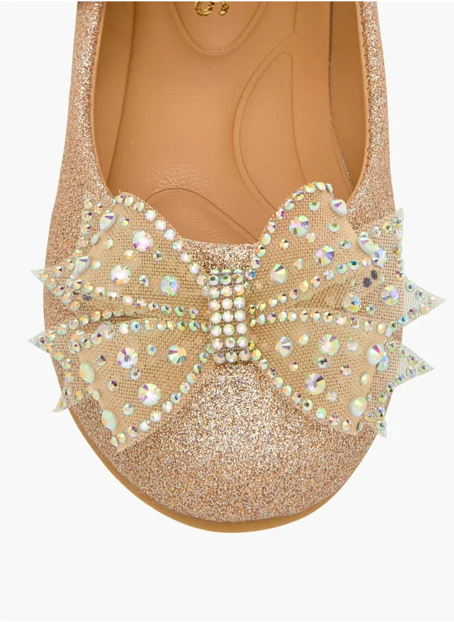 JUNIORS Girls Bow Embellished Mary Jane Shoes with Hook and Loop Closure Ramadan Collection